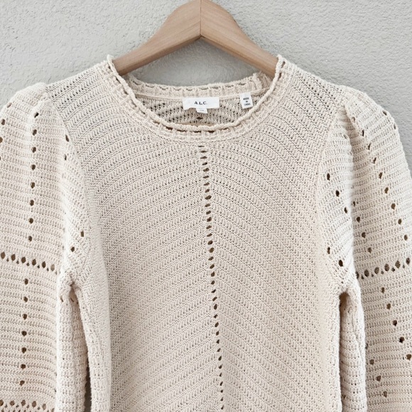 A.L.C. Intarsia Knit Sweater Crochet Cotton Pullover Puff Classic Minimalist XS - Picture 7 of 14
